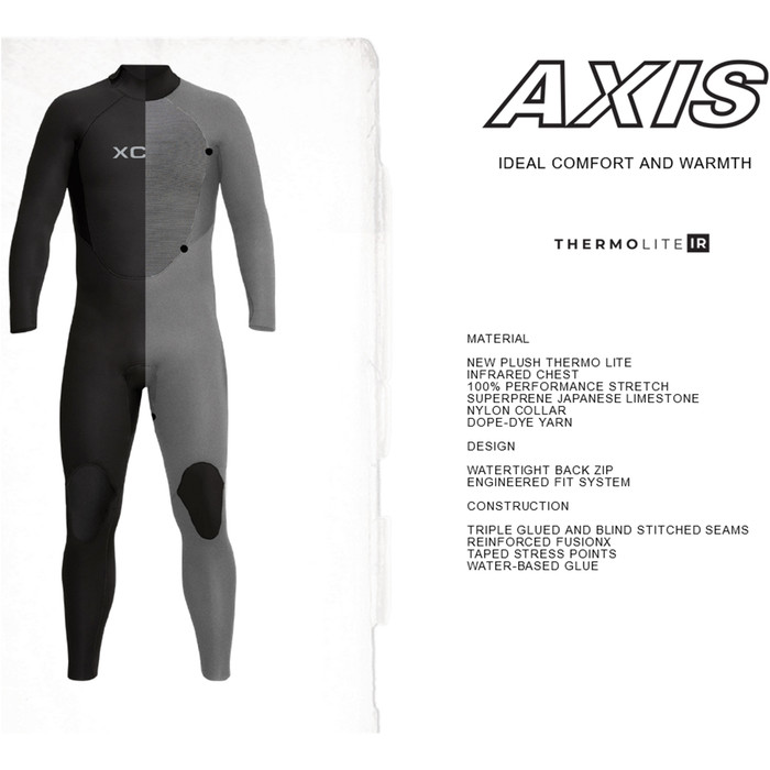 2024 Xcel Hommes Axis 4/3mm Back Zip Combinaison Noprne MN43AXG0 - Black